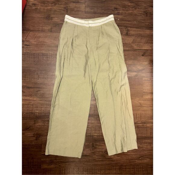WAYF (NORDSTROMS) Green Preston Pleated Wide Leg Pants, Sz Large, MP $99 - Picture 3 of 10